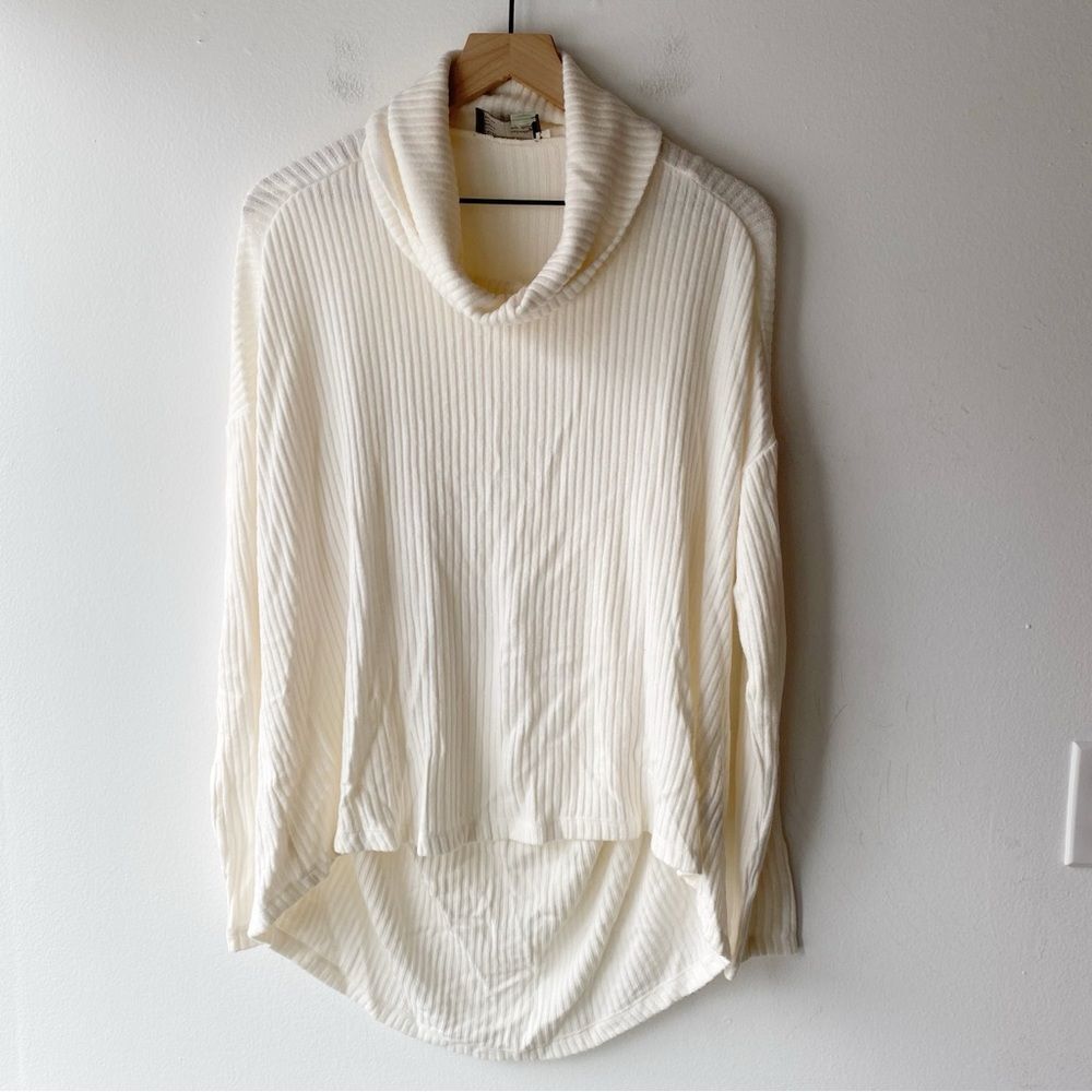 anthropologie saturday sunday ivory ribbed high low cowl neck sweater size xs/s